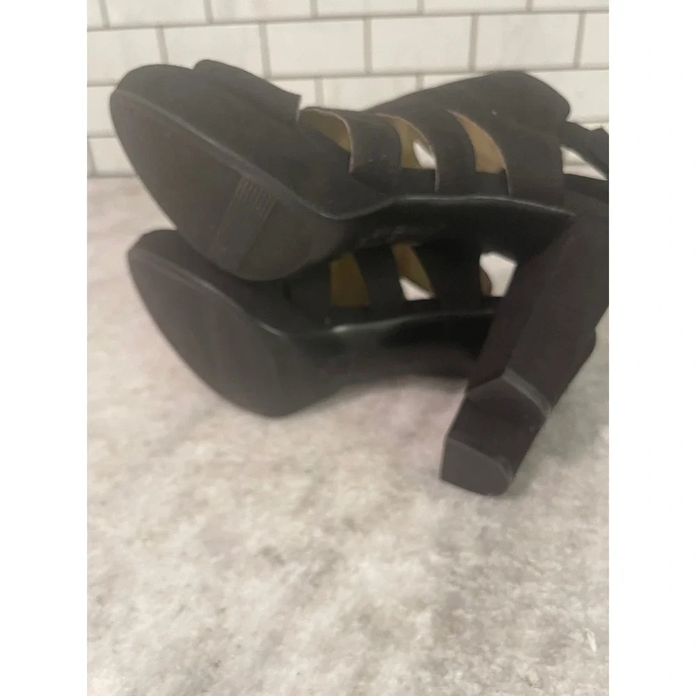 Naturalizer Sandals Womens 8.5M Black Etta Platform Block Heel Cutout Strappy